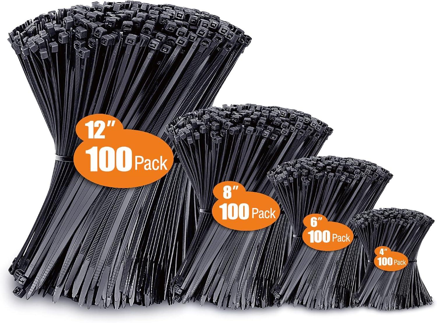Zip Ties Assorted Sizes – 400 Pack